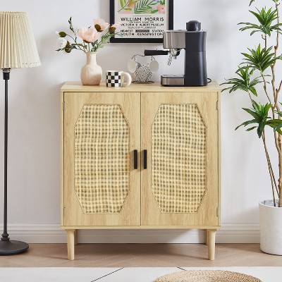 Okak Dresser for Bedroom with Double Rattan Drawer, Wide Chest of Drawers Closet Storage Cabinet Organizer for Living Room Hallway Nursery, Natural