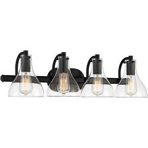 Possini Euro Design Sorren Modern Wall Light Matte Black Hardwire 28" 4-Light Fixture Clear Glass Shade for Bedroom Bathroom Vanity Reading Hallway - 1 of 4