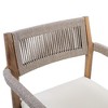 NAYSAYE Patio Dining Sets Braided Acacia Wood Dining Chairs with Cushions and Armrests for Garden Poolside, Cream and Beige, 23.25"*21.5"*32.25" - 3 of 4