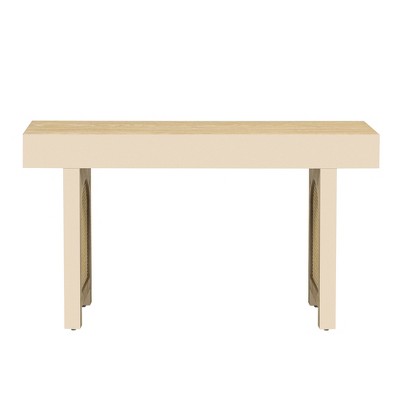 Infurnic Decorative Storage Cabinets Console Table with Rattan Accent, Stylish Rustic Sofa Table for Living Room and Hallway, Beige, 51.9"*13.8"*30"
