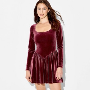Women's Velvet Long Sleeve Mini A-Line Dress - Wild Fable™ - 1 of 3
