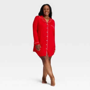 Women's Cloud Knit Modal Notch Collar Long Sleeve Nightgown - Auden™ - 1 of 3