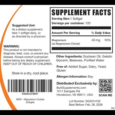 BulkSupplements Magnesium Citrate Softgels