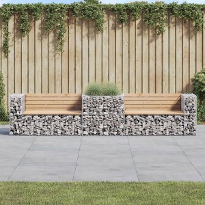 Garden Bench With Gabion Basket Natural wood and silver - 1 of 4