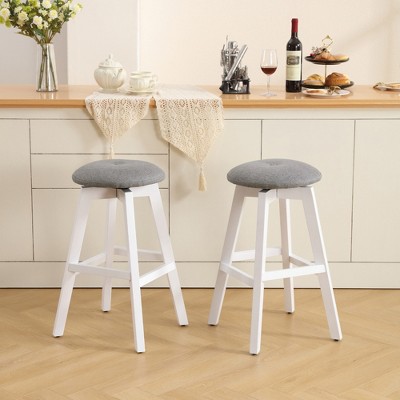 Beautyolove 26 in. White Backless Wood Counter Height Swivel Bar Stool with Padded Fabric Seat (Set of 2)