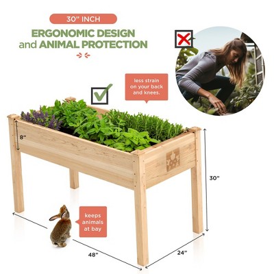 48" Natural Fir Wood Elevated Garden Planter Box with Bed Liner