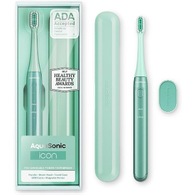 Aquasonic Icon ADA-Accepted Rechargeable Toothbrush | Magnetic Holder & Slim Travel Case | 2 Brushing Modes & Smart Timers | Modern & Convenient