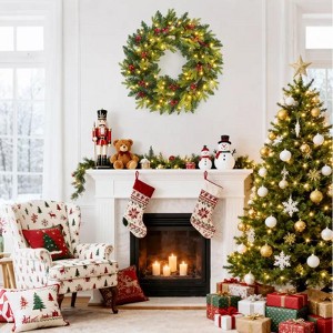 TackView 24Inch Christmas Wreath, Artificial Wreath- Holiday Decorations for Indoor Outdoor Mantel Door,Green - 1 of 4