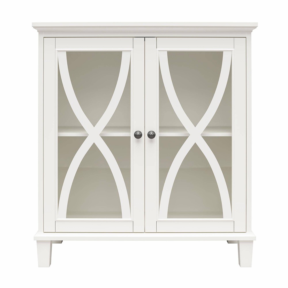 Photos - Wardrobe Catrin Accent Cabinet with Glass Doors White - Room & Joy