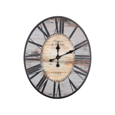 29" Oval Distressed Wood Wall Clock Gray - 3R Studios