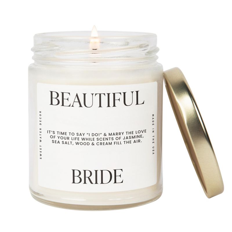 Sweet Water Decor Beautiful Bride Large Quote Text 9oz Clear Jar Candle, 1 of 4
