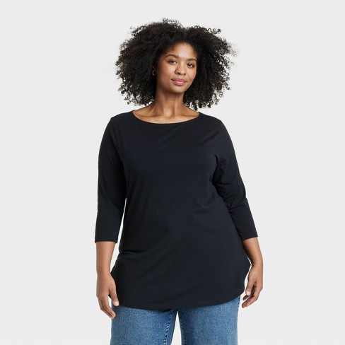 Women's Slim Fit 3/4 Sleeve Boat Neck T-Shirt - Ava & Viv™ - image 1 of 3