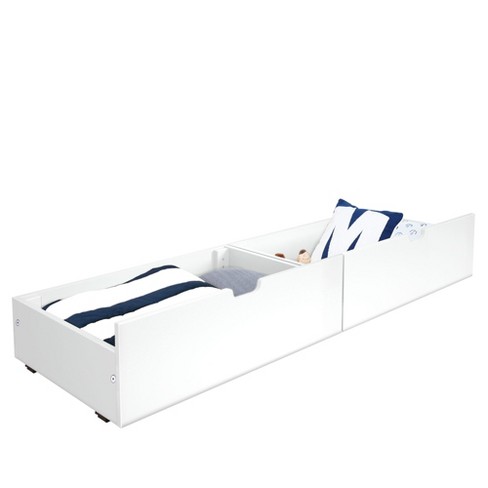 Pair of Pine Under Bed Storage Drawers in White on Wheels/ Castors