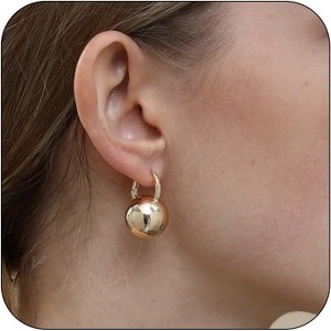 Gold/Silver Hoop Earrings, Gold Plated Ball Drop Dangle Hypoallergenic Lightweight Earrings for Women - 1 of 4