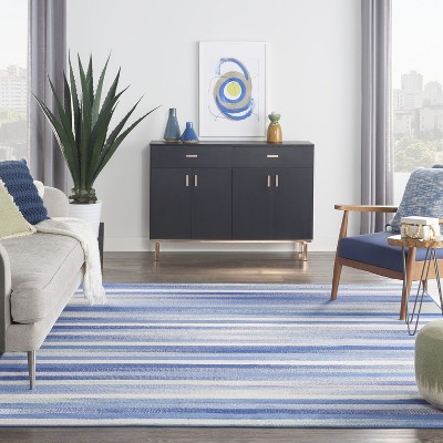 Whimsicle Blue Multicolor 8'4" x 11'6" Synthetic Stripe Rug
