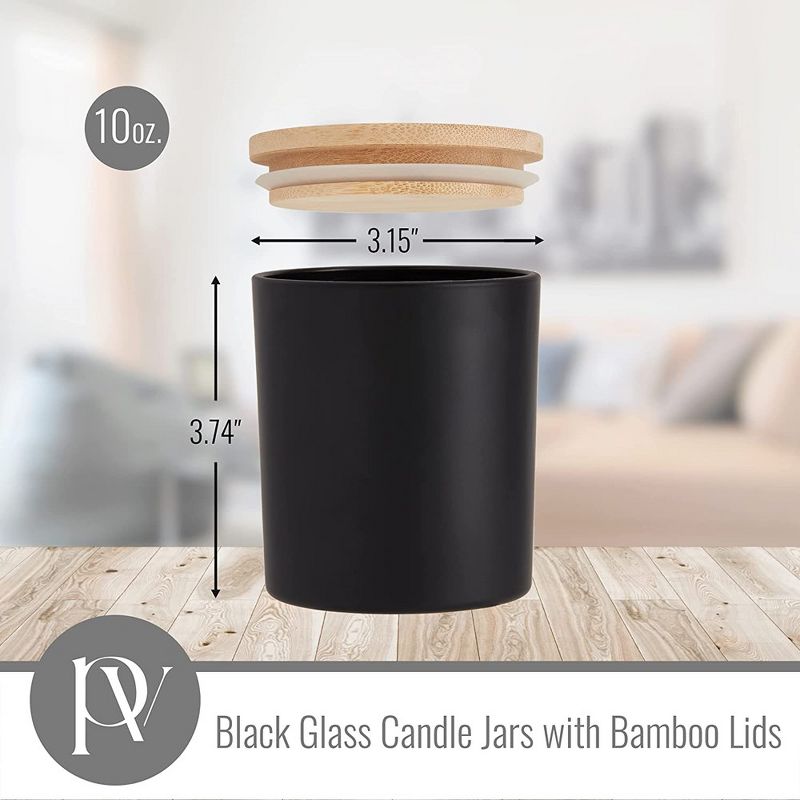 Pavelle 10 oz. Black Glass Candle Jars w/Bamboo Lids for Candle Making, 2 of 6