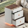 ORRD 30'' 3-Drawer LED Nightstand - White Glass top, jewelry storage, faux leather handles. For bedroom, living room, cloakroom. - 3 of 4