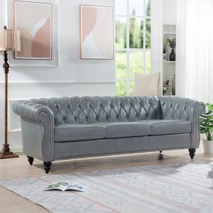 PAGED Sofa Comfy PU Leather Sofa with Wood Frame and Rolled Arm for Living Room, Apartment - 1 of 4