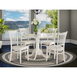 HomeStock  5 Piece Kitchen Table & Chairs Set Includes a Round Dining Room Table with Dropleaf and 4 Dining Chairs, 42x42 Inch, Linen White - 1 of 4