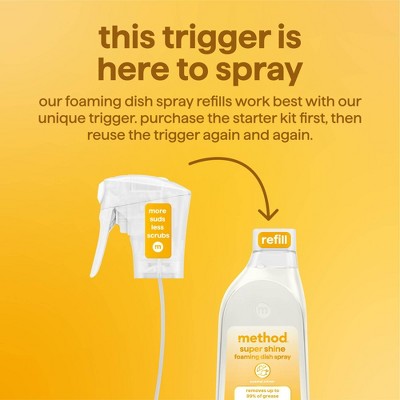 Method Super Shine Foaming Dish Spray Powered By Enzymes Coastal Citrus - Refill - 16oz: Paraben-Free, Multi-Surface