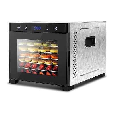 NutriChef Electric Countertop 600 Watts Multi Tier Food Dehydrator Machine with 6 Stainless Steel Trays, Digital Timer, &Temperature Control, Silver