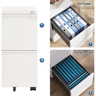 White Mobile 2-Drawer Lockable Steel File Cabinet