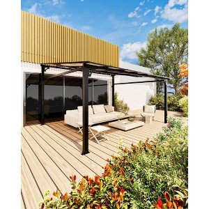 12' x 16' Lean to Hardtop Gazebo, Wall-Mounted Pergola with Polycarbonate Roof, Heavy Duty Aluminum Awnings for Patio, Deck, Porch, Backyard, Garden - 1 of 4