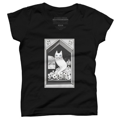 Girl's Design By Humans Ghost cat the Keeper of the Crypt By runcatrun T-Shirt