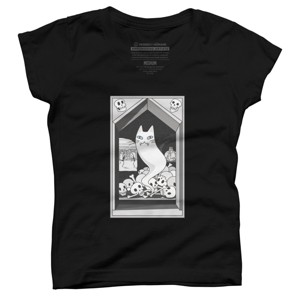 Girl's Design By Humans Ghost cat the Keeper of the Crypt By runcatrun T-Shirt - 1 of 2