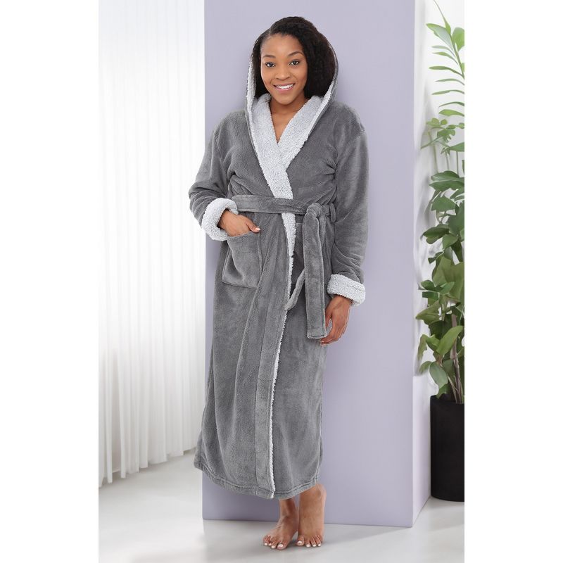 Women's Plush Lounge Robe with Hood, Full Length Hooded Bathrobe, 4 of 8