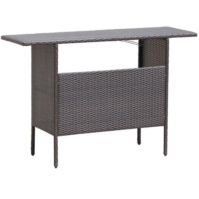 Tangkula Outdoor Garden Patio Rattan Wicker Dining Table Bar Table Shelves Furniture
