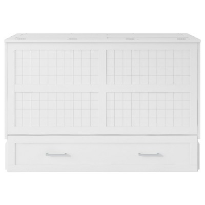 YOOCOZZ Queen Size Murphy Bed with Large Storage Drawer and 2 Bedside Shelves - White