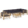 vidaXL 7 Piece Patio Lounge Set with Cushions - Robust Bamboo Construction, Dark Grey Upholstery, Modular Design - Ideal for Garden, Patio, Poolside - 2 of 4
