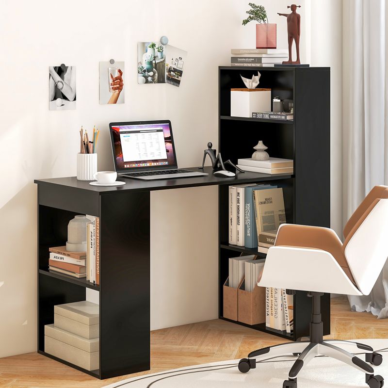 Costway Computer Desk Writing  Workstation Office w/6-Tier Storage Shelves White\Black, 2 of 11