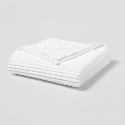 Twin/Twin XL Ribbed Plush Bed Blanket White - Room Essentials™