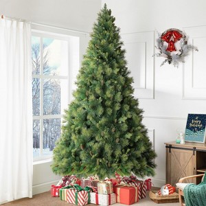 Home Imports Emporium 9ft Christmas Tree with Lights, Prelit with Pine Cones, Foot Pedal 2294 Branch Tips, 1050 Warm Lights and Metal Stand - 1 of 4