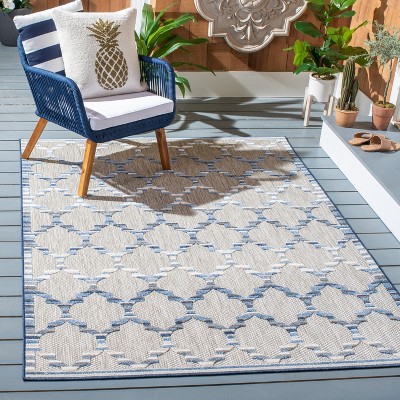 Grey and Blue Geometric Indoor/Outdoor Area Rug