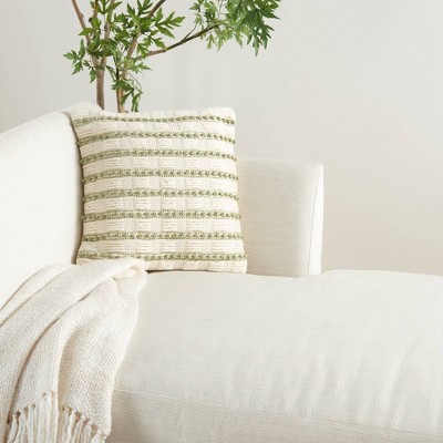 Sage and Ivory Woven Lines Square Throw Pillow