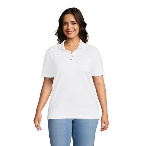 Lands End Women s Plus Size Short Sleeve Super T Polo 3X White