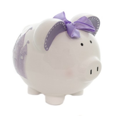 Bank 7.5" Lavendar Fairytail Piggy Bank Castle Save  -  Decorative Banks