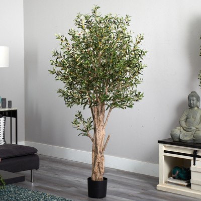 Elegant 6ft Lifelike Olive Tree with Silk Foliage in Plastic Pot
