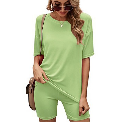 Haute Edition Lightweight Matching Biker Short and T-Shirt Set with Plus