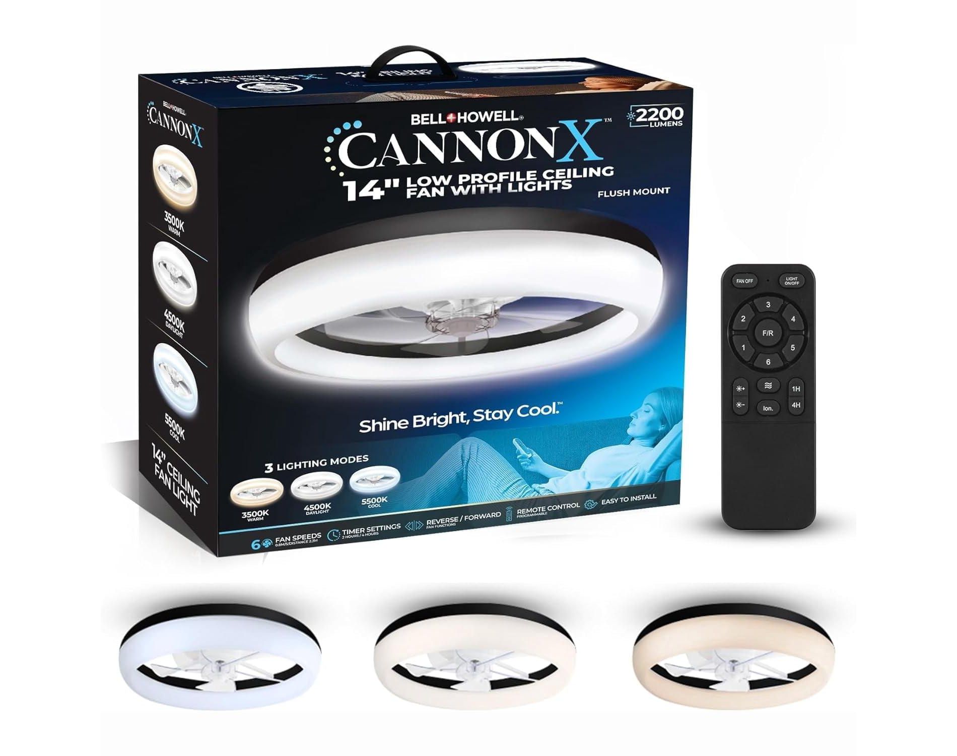 CannonX Ceiling Fan Light 14" Modern Fandelier Ceiling Fan with LED Light, Remote Control, 6 Speeds, 2200 Lumens, Flush Mount