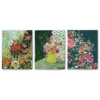 Americanflat Botanical Farmhouse Floral Stills By Bari J Triptych Wall Art - Set Of 3 Canvas Prints