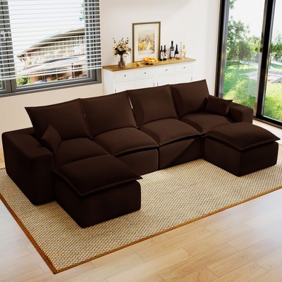 Kayamas 107'' Soft Corduroy Modular L-Shaped Sectional Sofa, 3-Seater Couch with Movable Ottoman for Living Room