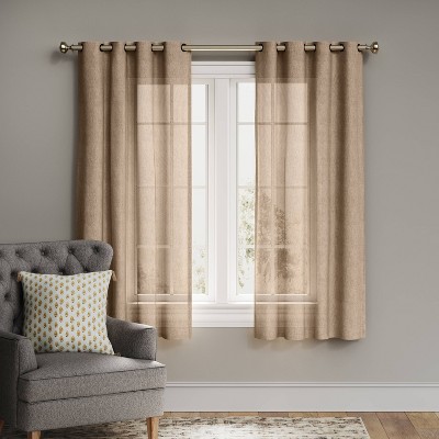 84"x54" Textured Weave Light Filtering Curtain Panel Brown - Threshold™