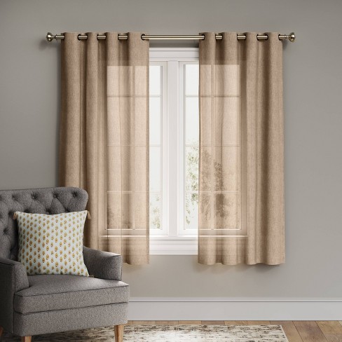 84 X54 Textured Weave Light Filtering, Light Brown Curtains For Living Room
