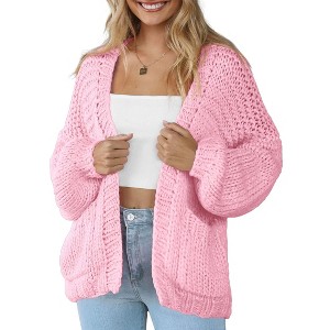 Womens Sweater Knit Cardigan with Pockets Open Front Cable Knit Sweater Chunky Thick Sweater Cardigan for Winter Comfy Knitwear - 1 of 4