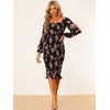 Allegra K Women's Floral Balloon Sleeve Square Neck Ruffle Mermaid Smocked Bodycon Dress - 3 of 4