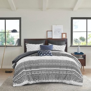 3Pcs Boho Style Cotton Comforter Set, Chenille Tufting Textile Botanic Print Bed Set, Farmhouse Style Bedding with Matching Shams - 1 of 4